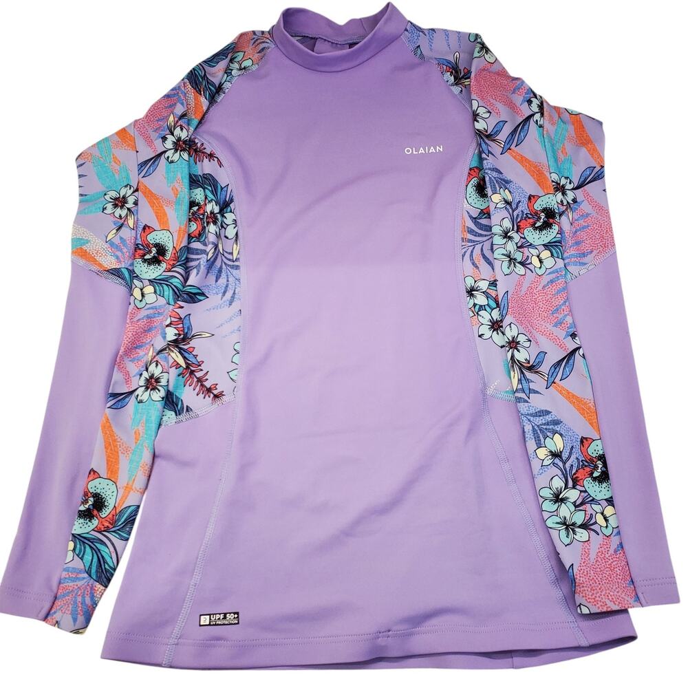 Decathlon OLAIAN Girls Purple Orchid Rash Guard UPF 50 Size 10/12